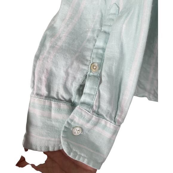 L.L. Bean 100% Linen Button Front Top Shirt Striped Classic Light Green Size 3X - Picture 4 of 7